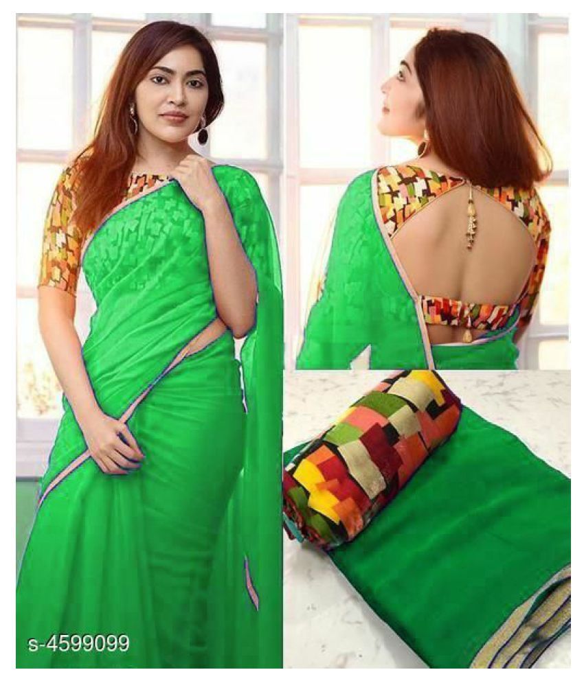 Dipesh Print Green Georgette Saree - Buy Dipesh Print Green Georgette Saree Online at Low Price 
