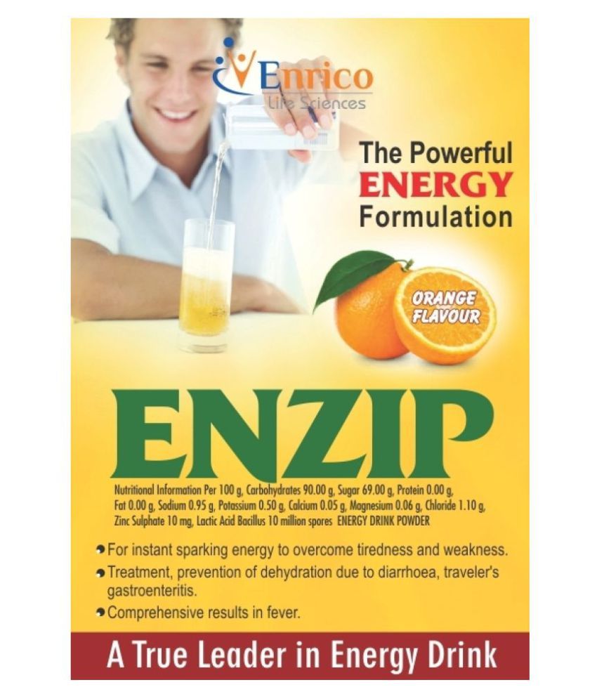 ENZIP Energy Drink Energizer Energy Powder 100 gm Orange Pack of 10