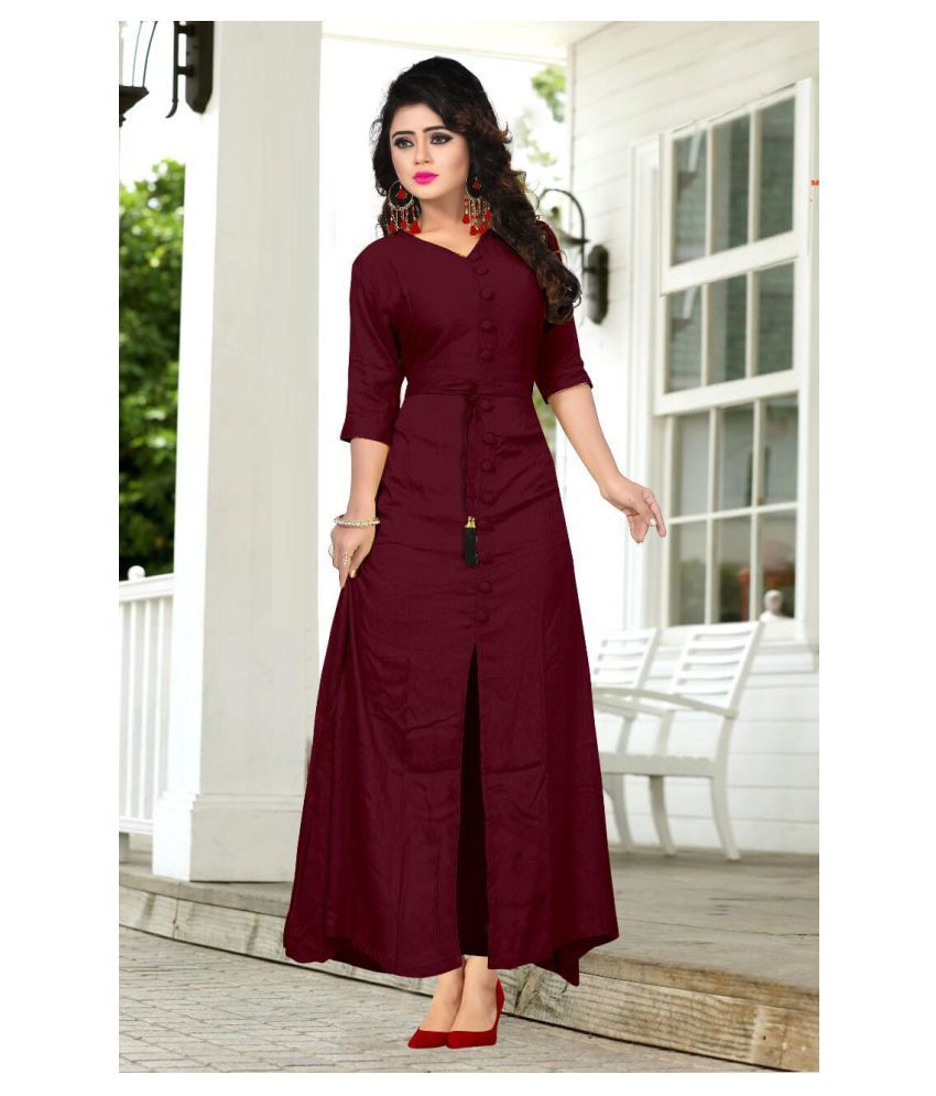 Siddhi Fashion Maroon Rayon A-line Kurti - Buy Siddhi Fashion Maroon ...