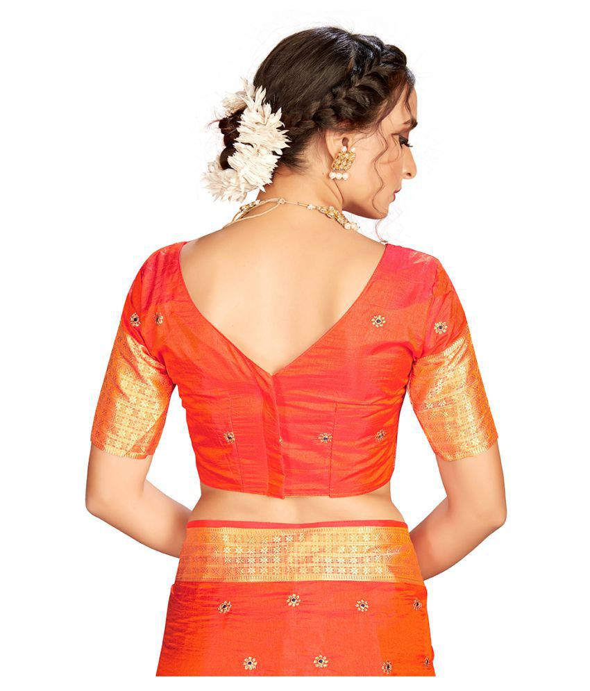 Monjolika Orange Silk Saree - Buy Monjolika Orange Silk Saree Online at ...