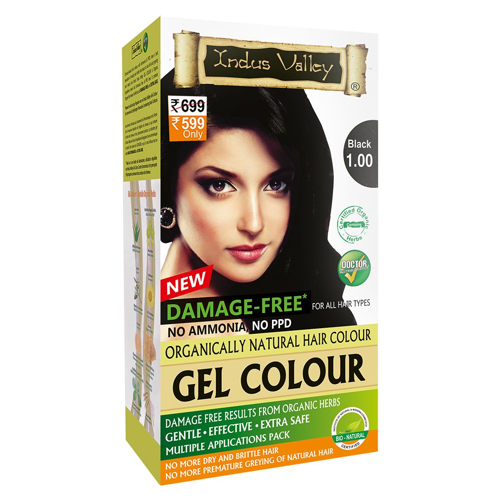 Indus Valley Organically Natural Hair Color Damage Free, No Ammonia Gel Hair Color Black 1.00 , black 1.00