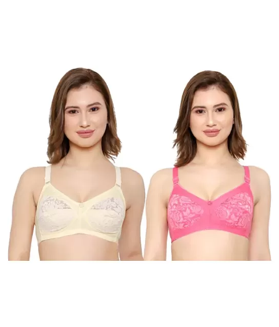 Buy SOUMINIE Women's Cotton Seamless Bra- Everyday Fit (Skin & Pink - 36C)  Pack of 2 at