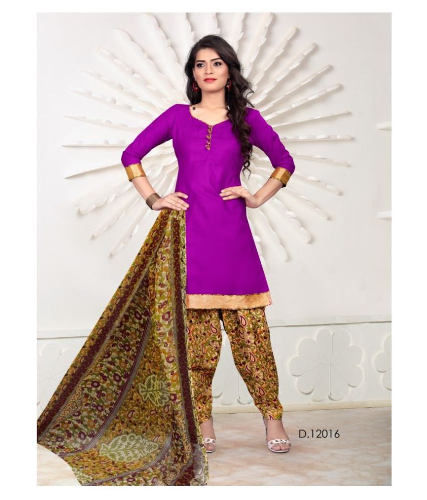 Rangeen Patiyala Purple Cotton Dress Material Buy