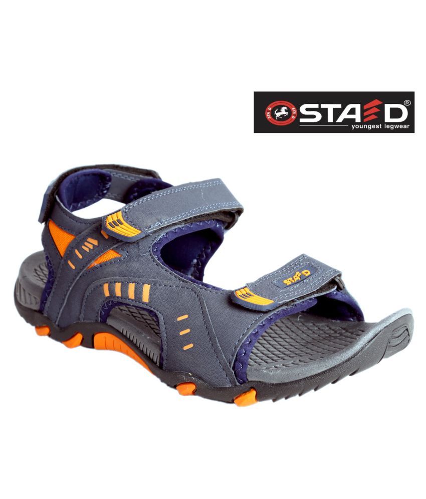 STAED Navy Synthetic Leather Sandals 