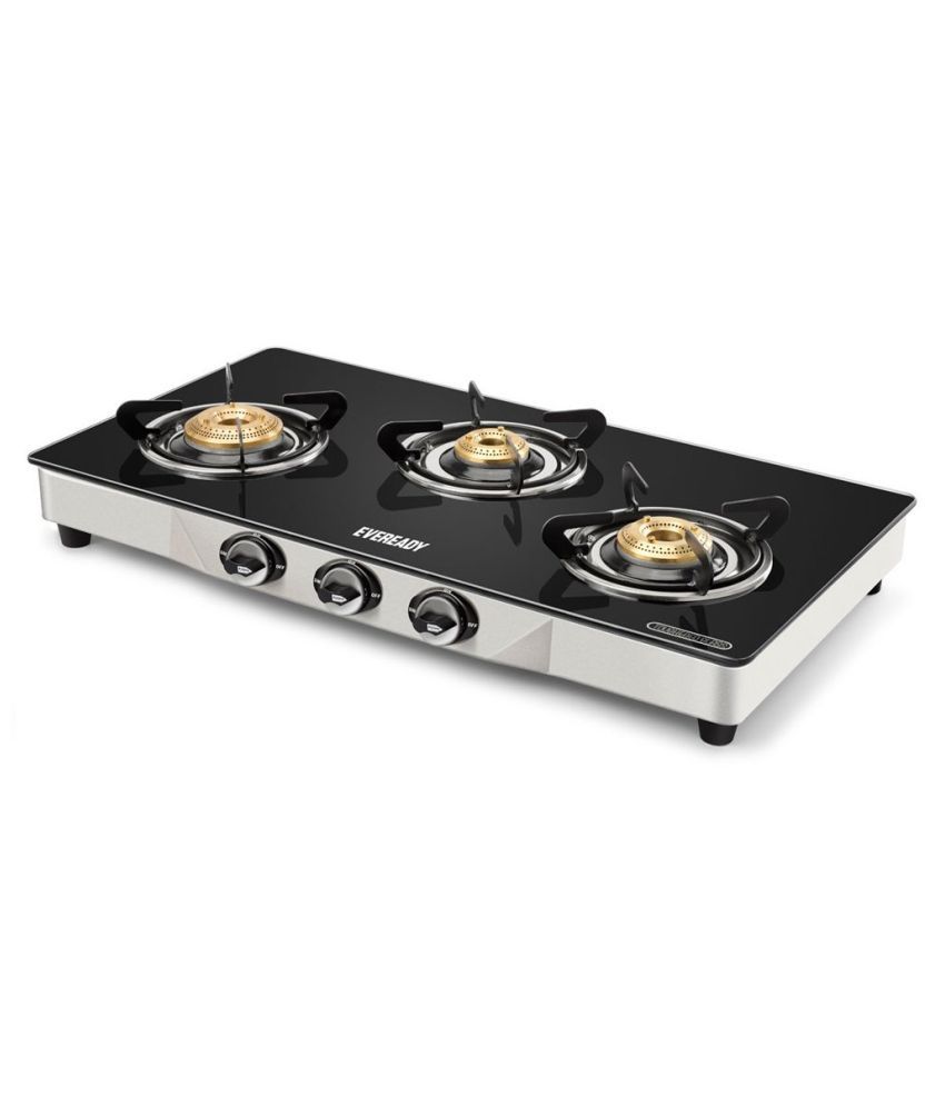 Eveready TGC3B Glass Top 3 Burner Gas Stove Black Price in India