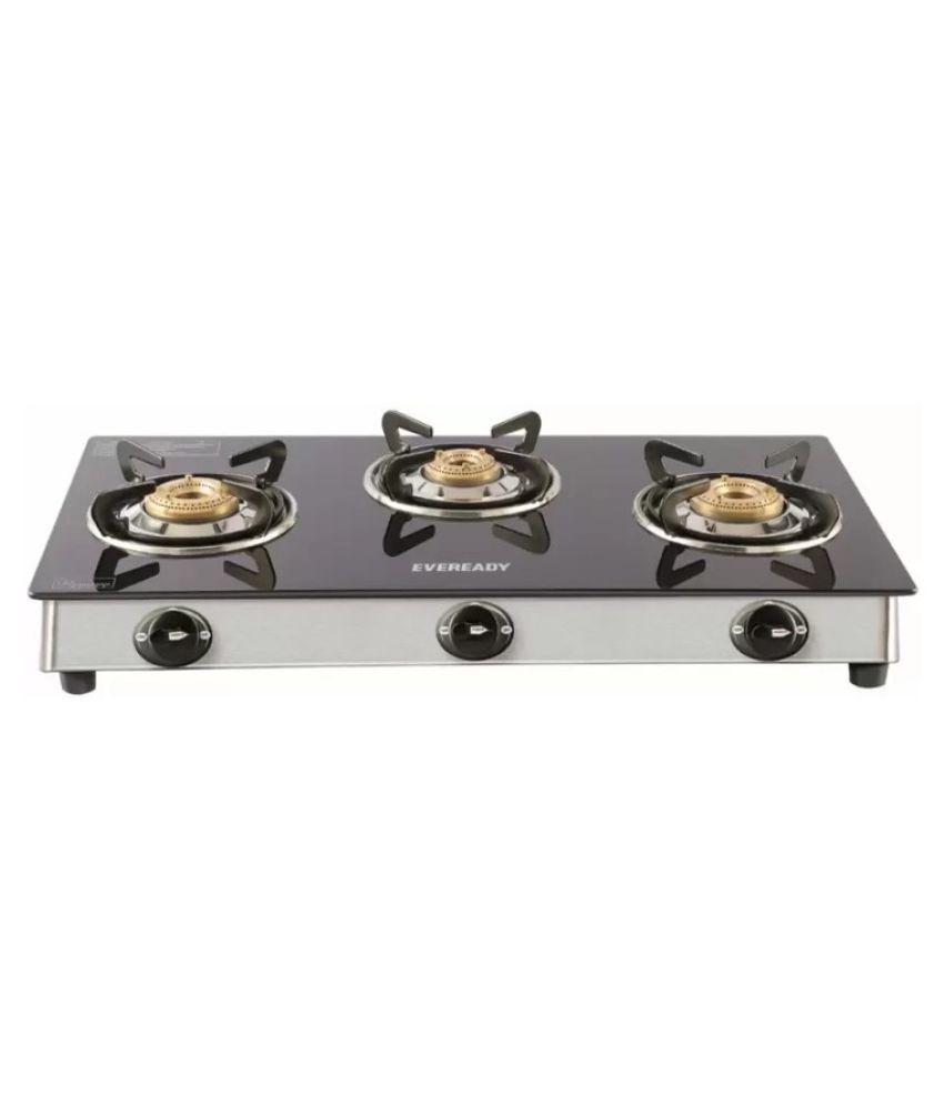 Eveready TGC3B Glass Top 3 Burner Gas Stove Black Price in India