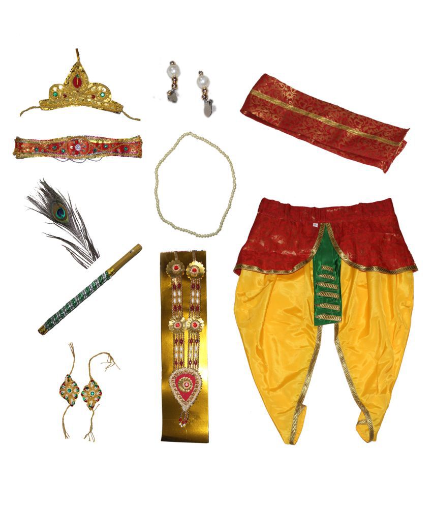     			Kaku Fancy Dresses Krishna Costume For Boy/Janmashtami/Bal Gopal Dress/Kanha Costume/Bal Krishna/Mythological Costume for Boy - Yellow-Red, 3-4 Years