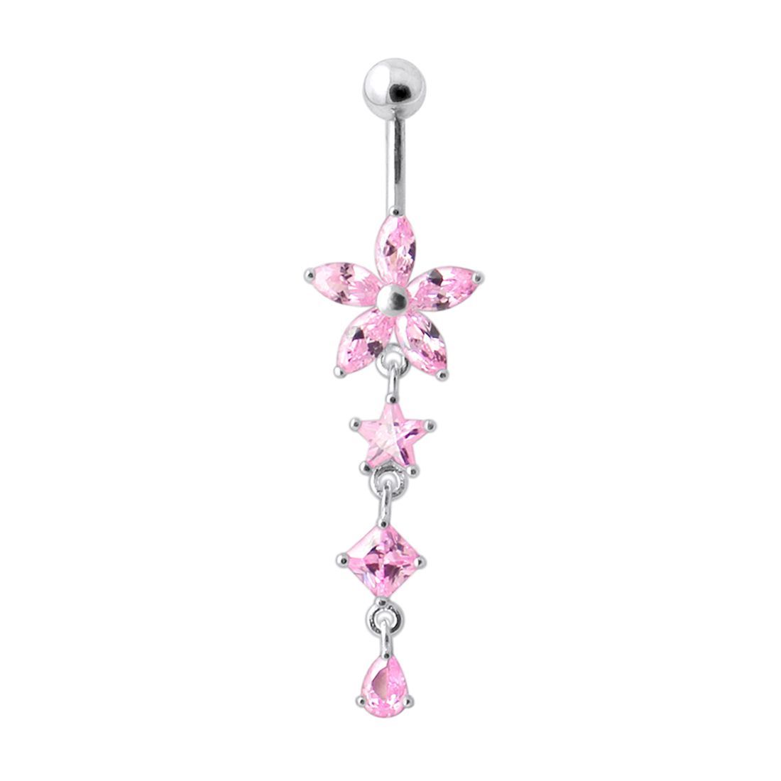 Navel Piercing or Belly Ring Steel Banana with 925 Sterling Silver Dangling Design