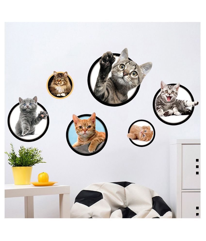     			HOMETALES 3D Cats Amazing Design Circle Style Sticker ( 50 x 70 cms )