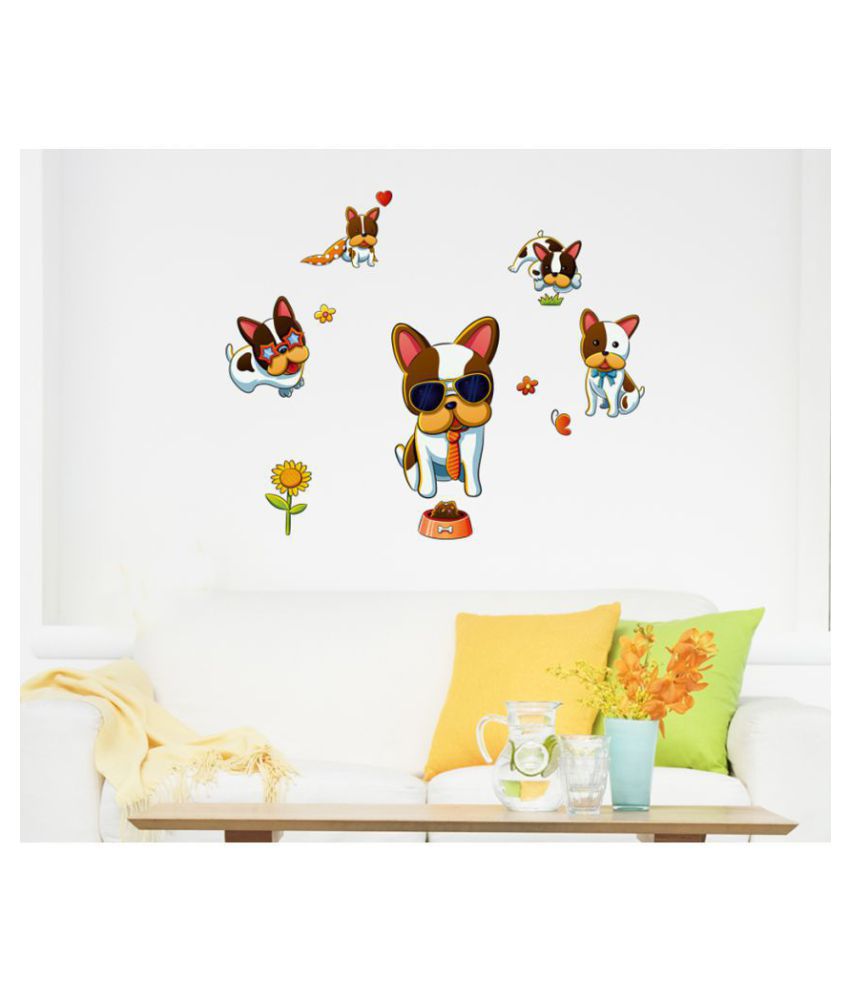    			HOMETALES Multiple Dog Posing Design For Sofa Background Sticker ( 50 x 70 cms )