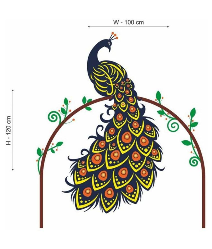     			HOMETALES Peacock Bird on Branch in Purple Yellow Floral Sticker ( 50 x 70 cms )
