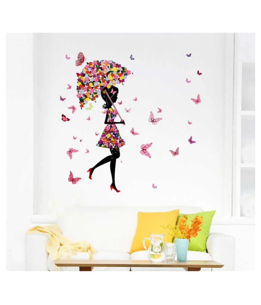     			HOMETALES Umbrella Girl And Butterflies Sticker ( 50 x 70 cms )