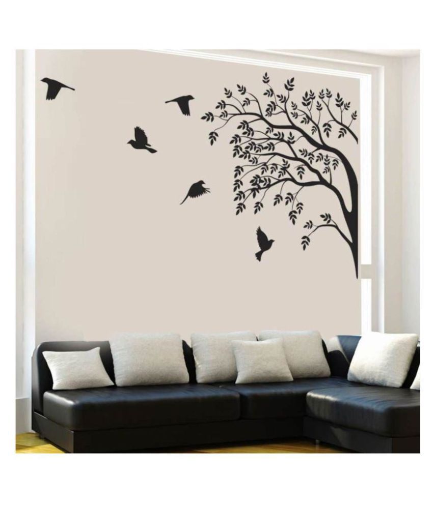     			HOMETALES Wall Sticker Monochrome Tree and Birds Sticker ( 50 x 70 cms )