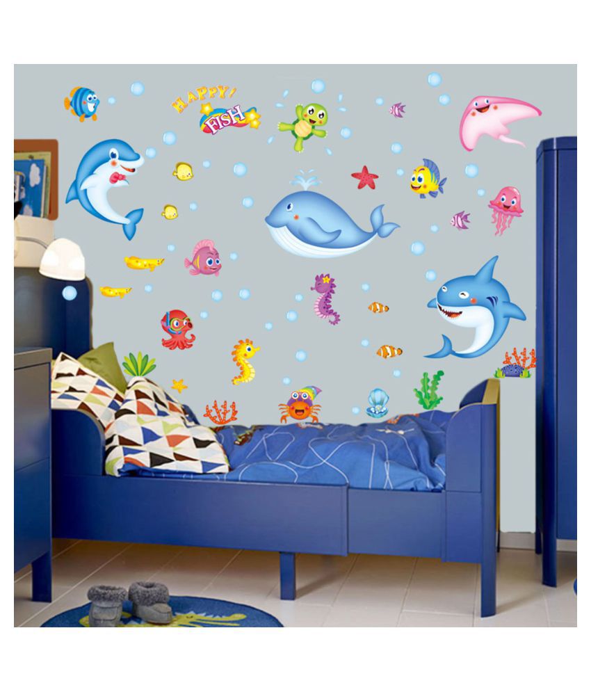     			HOMETALES Wall Sticker Shark and Whale with Sea Creatures Sticker ( 50 x 70 cms )