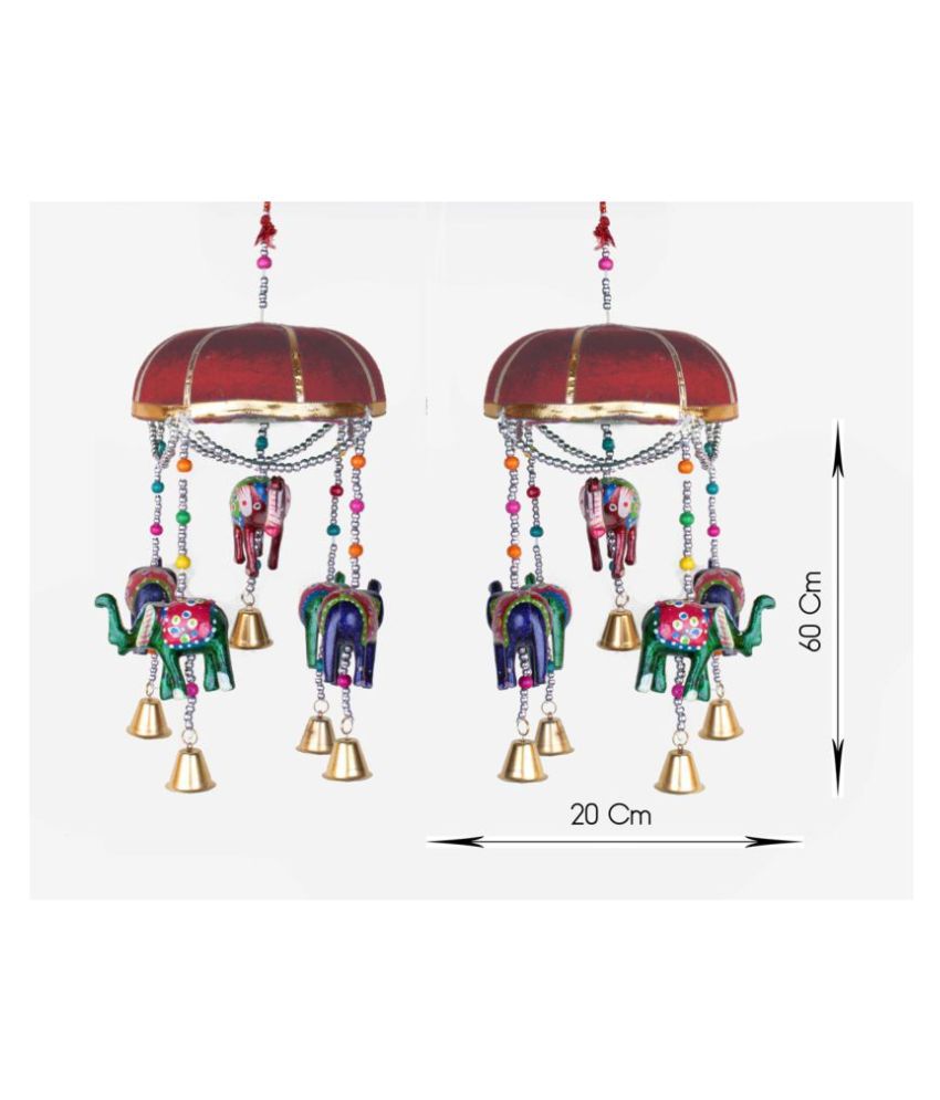     			Fashion Art BEAUTIFUL HANDMADE BASKET WITH ELEPHANT Paper Mache Rod Indoor Windchime Pack of 2