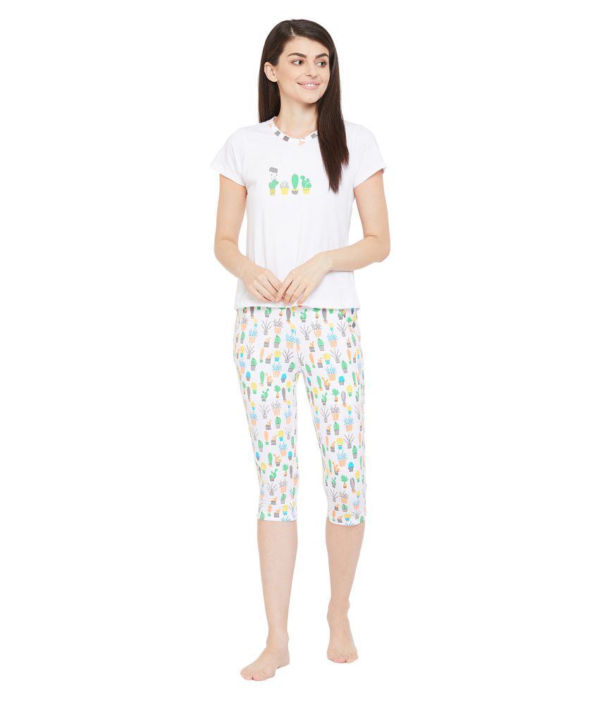     			Clovia Cotton Nightsuit Sets - White