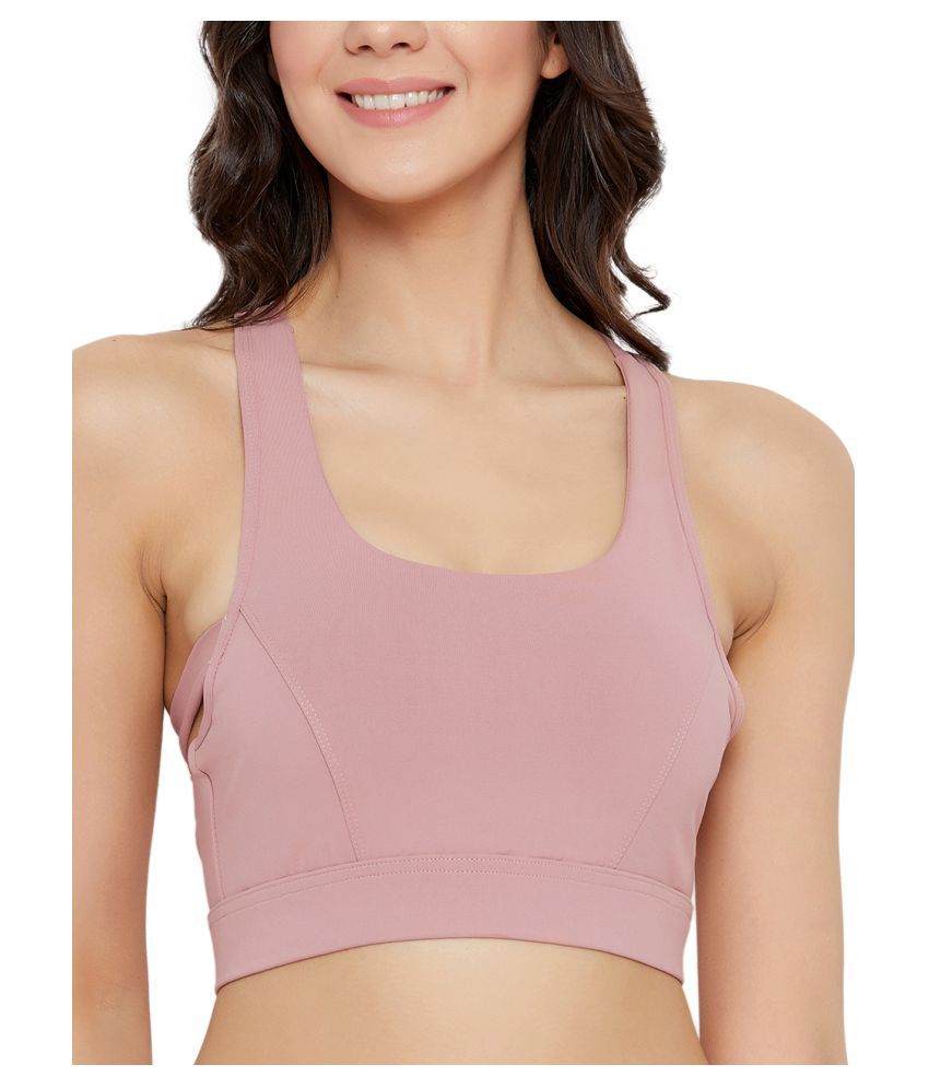     			Clovia Pink Poly Spandex Solid Sports Bra