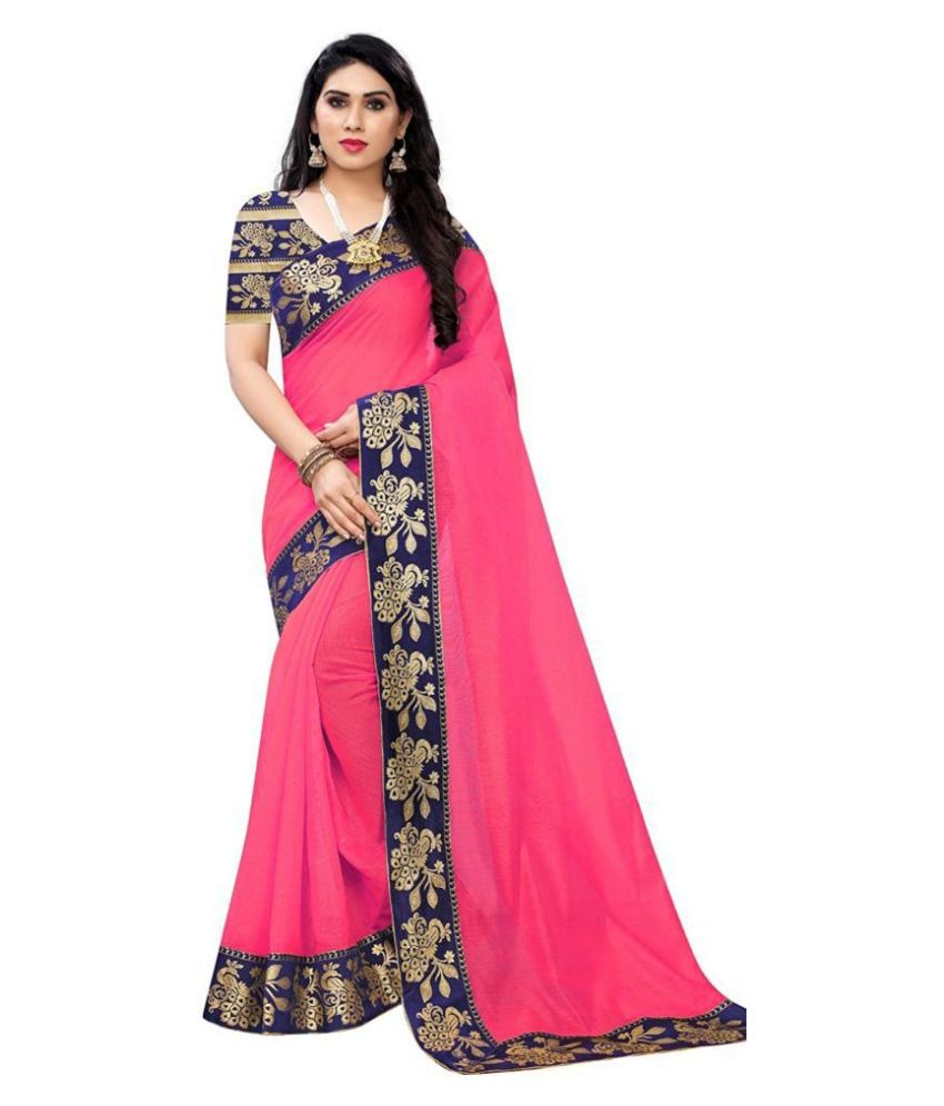 ElegantCreations Pink Chanderi Saree - Buy ElegantCreations Pink ...