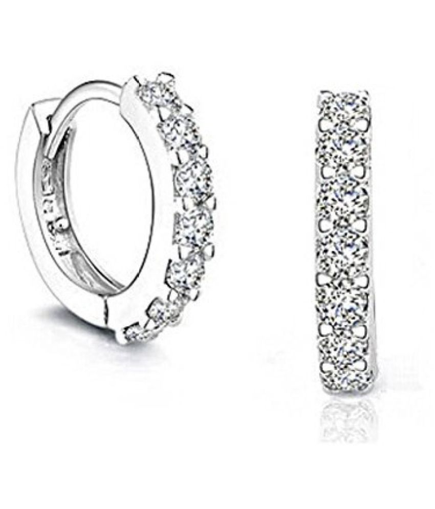 Caratcube Stunning 18K White Gold Plated Silver Austrian Crystal Bali Style Hoop Earrings For Women (CTC - 88)