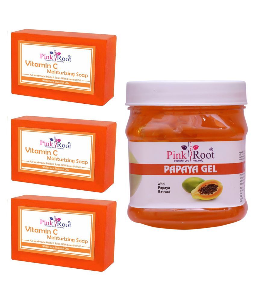 Pink Root Papaya Gel 500g with 3 Pcs Vitamin C Moisturizing Soap 100 g