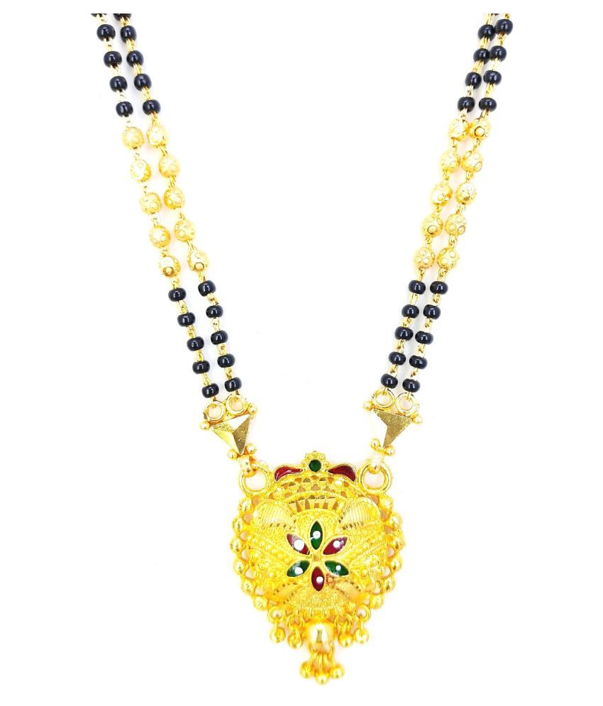     			Soni Traditional Glorious Hand Made Long Mangalsutra Golden & Black Beads Mangalsutra for Women Latest Design Gold long chain (26 inch)