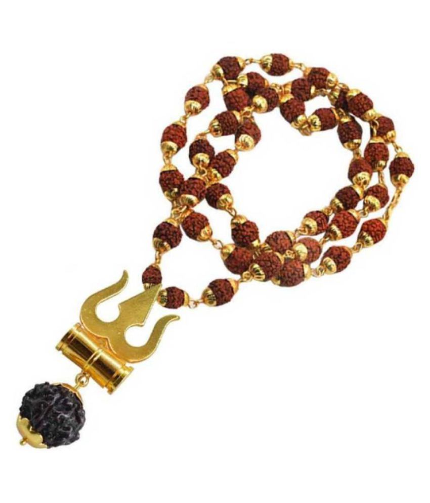     			shiv omkar Lord Shiv Damru Locket With Puchmukhi Rudraksha Mala (8MM 36Beads) Gold-plated Plated Wood Chain