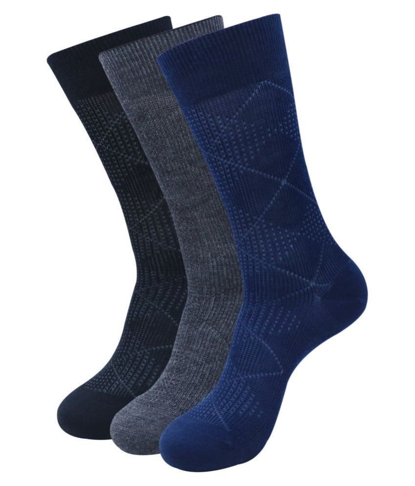 Balenzia - Woollen Men's Self Design Multicolor Mid Length Socks ( Pack of 3 )