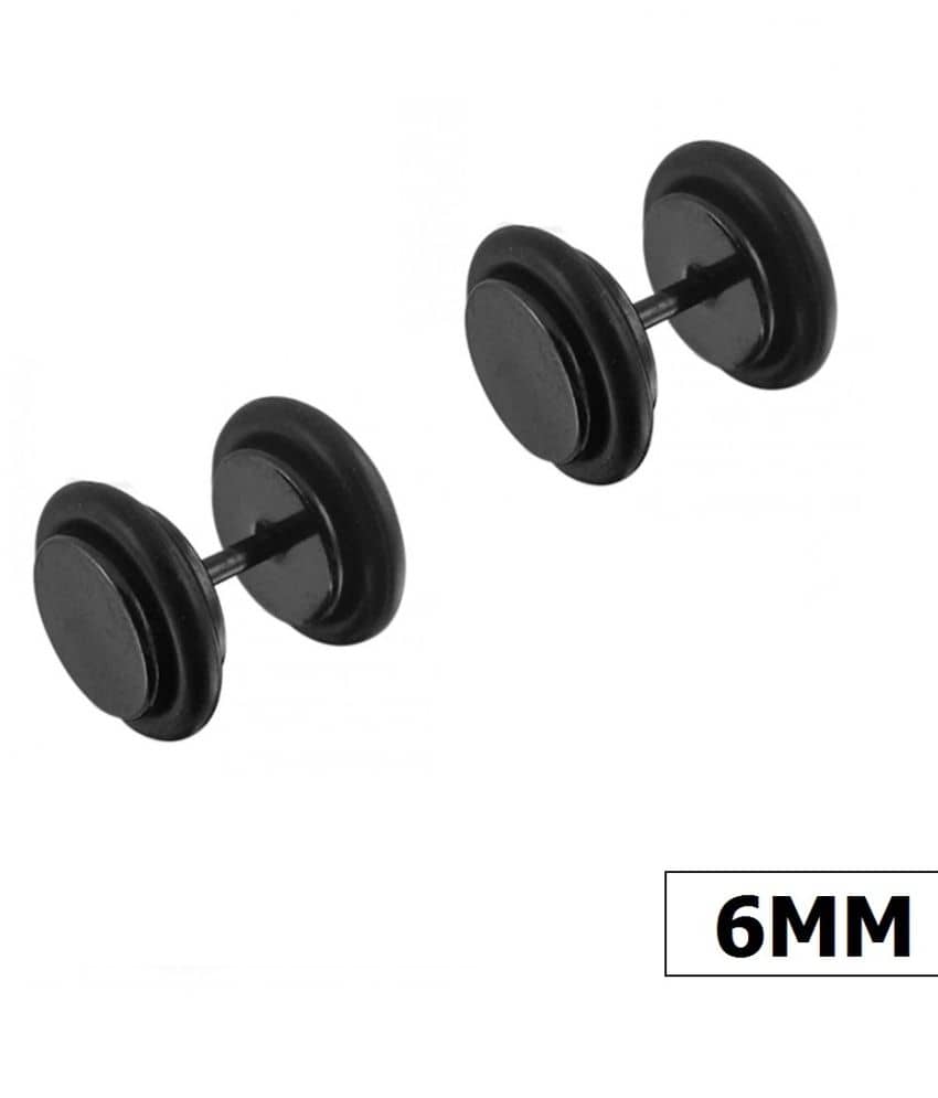 16G Black Stainless Steel Fake Ear Plug Studs - Square Shape, Screw Back, Nickel-Free (Pair)