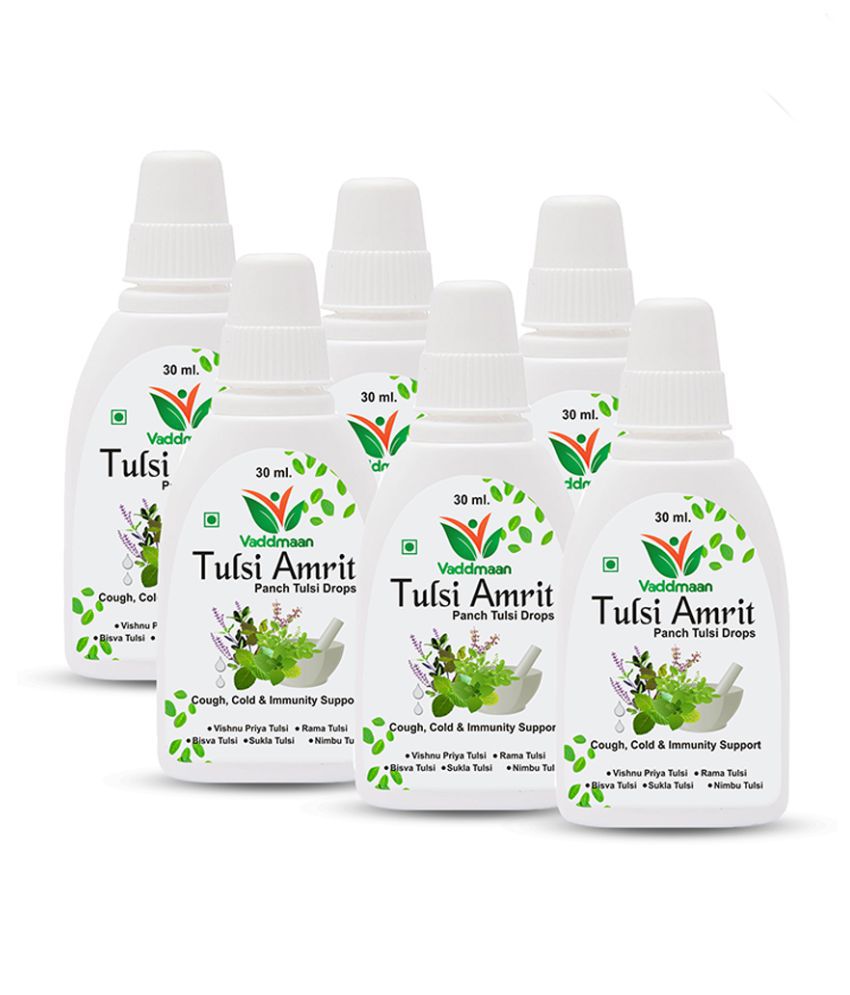 Vaddmaan Tulsi Amrit - 6 x 30 ml - Panch Tulsi Ark Drops - Pure Organic Concentrated Extract of 5 Rare Tulsi for Natural Immunity Boosting & Cough and Cold Relief
