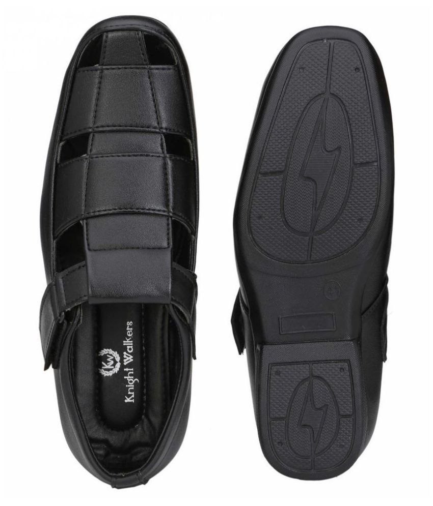 KNIGHT WALKERS Black Synthetic Leather Sandals Price in India- Buy KNIGHT WALKERS Black 