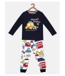 Lazy Shark Single Boys Cotton Blend Tshirt & Pajama Set ( Navy Blue )