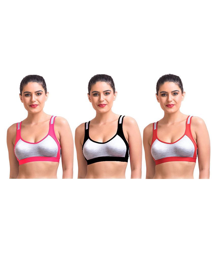 Daily Touch Black,Red,Pink Cotton Solid Sports Bra