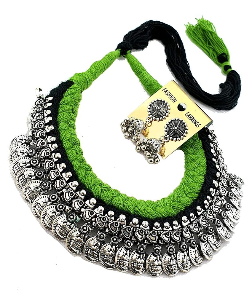 D9 Creation jaipur Brass Silver Collar Traditional Oxidised Necklaces
