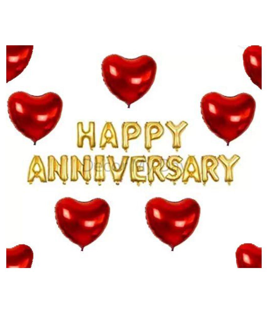     			Rhythm Balloons Golden Happy Anniversary Foil Balloons + 5 Red Heart Foil Balloons for Anniversaries and Valentines Day