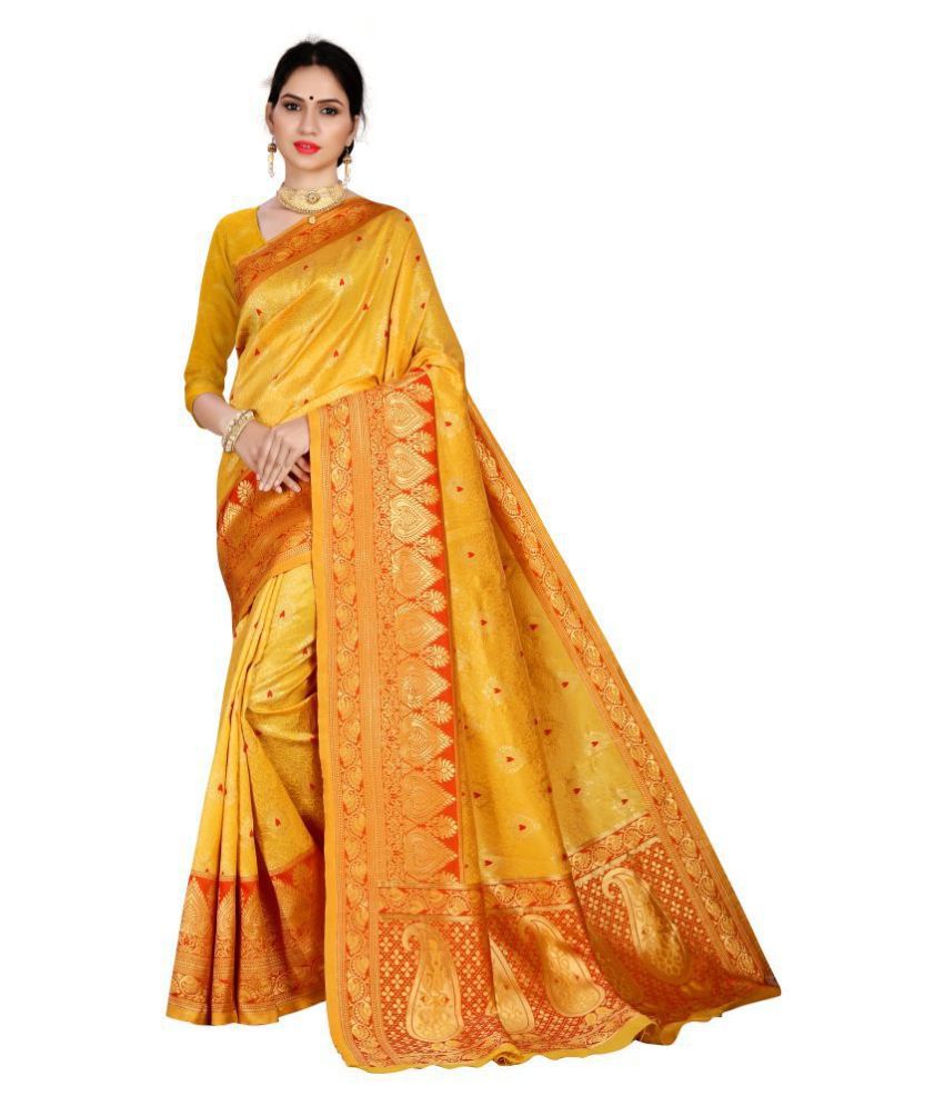 Maroosh Yellow Silk Saree - Buy Maroosh Yellow Silk Saree Online at Low ...