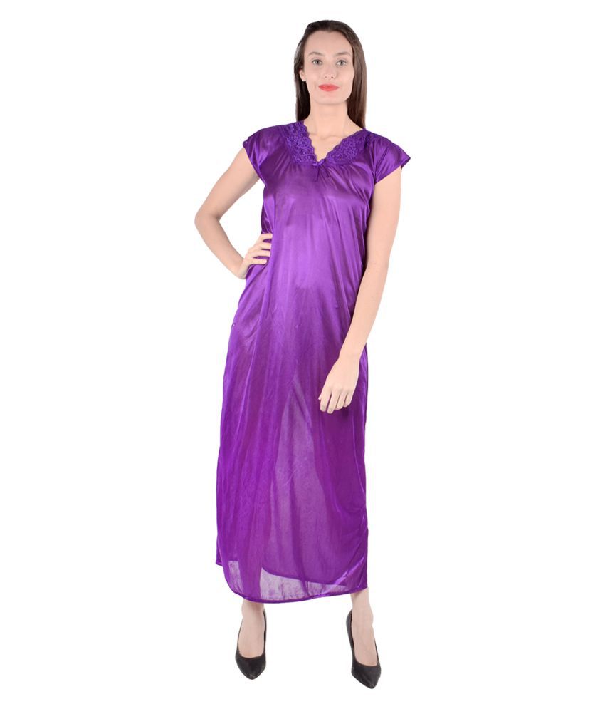 Buy Ray Fashion Satin Nighty And Night Gowns Purple Online At Best