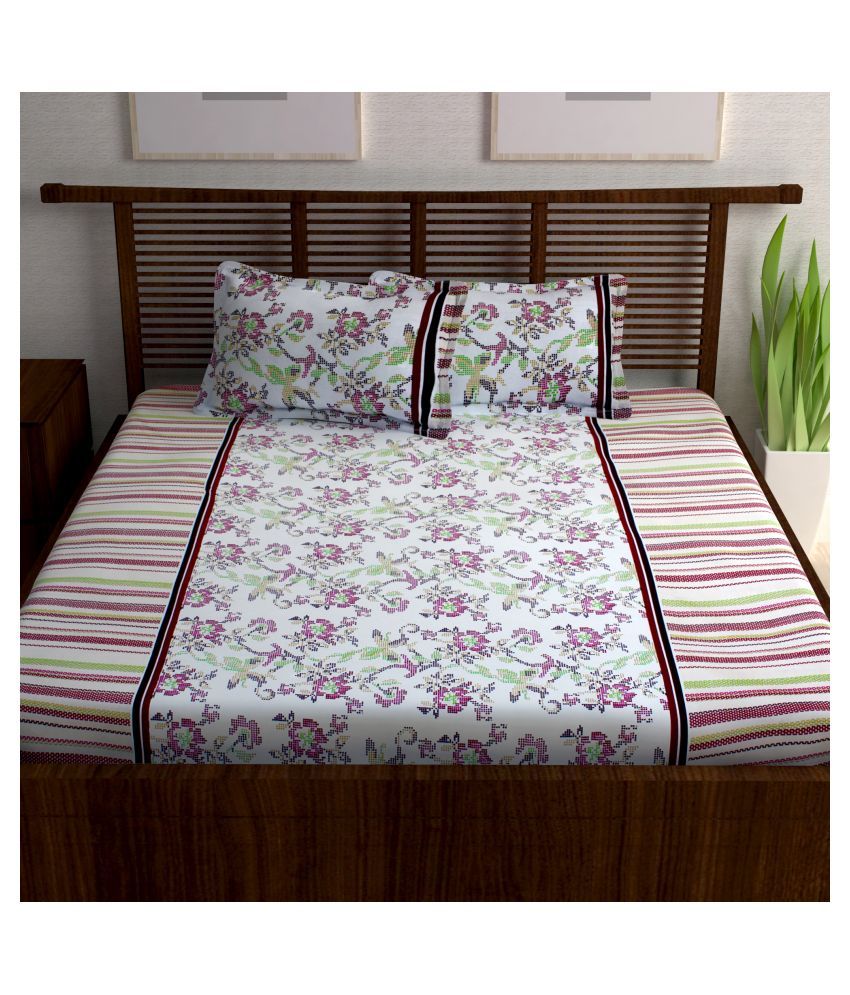 Bedspun Pink Cotton Double Bedsheet with 2 Pillow Covers Buy