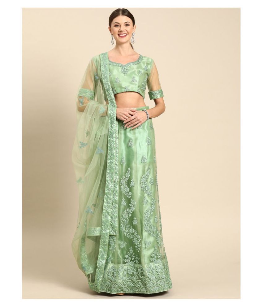     			Aarrah Green Net Straight Semi Stitched Lehenga