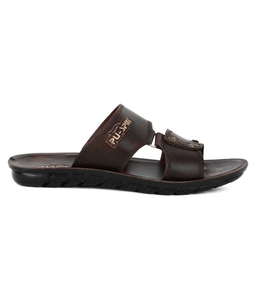 PU-SPM Brown Faux Leather Sandals - Buy PU-SPM Brown Faux Leather ...