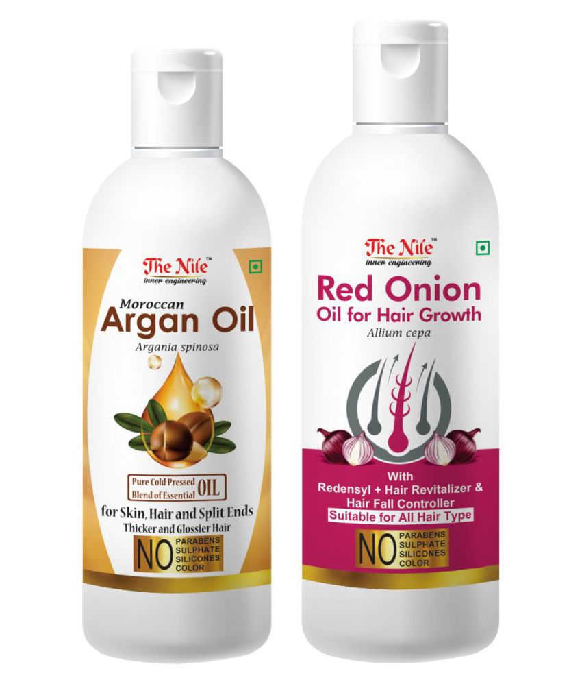     			The Nile Moroccan Argan Oil 100 Ml + Red Onion 200 ML  Hair Oils 300 mL Pack of 2