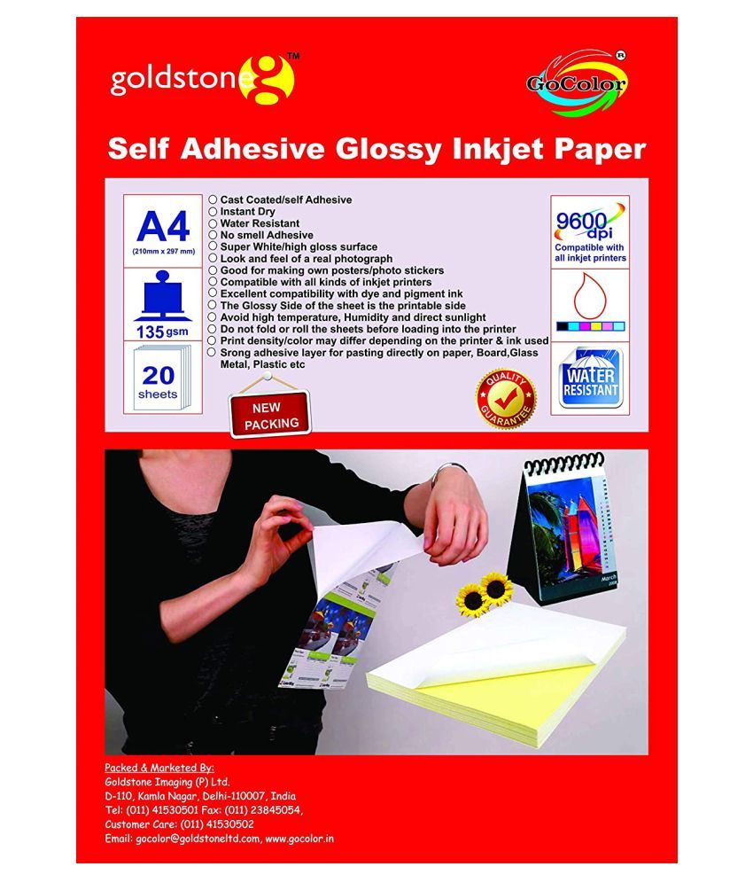 GoColor Self Adhesive Inkjet Photo Paper 135 GSM 20 Sheet A4 Size: Buy ...