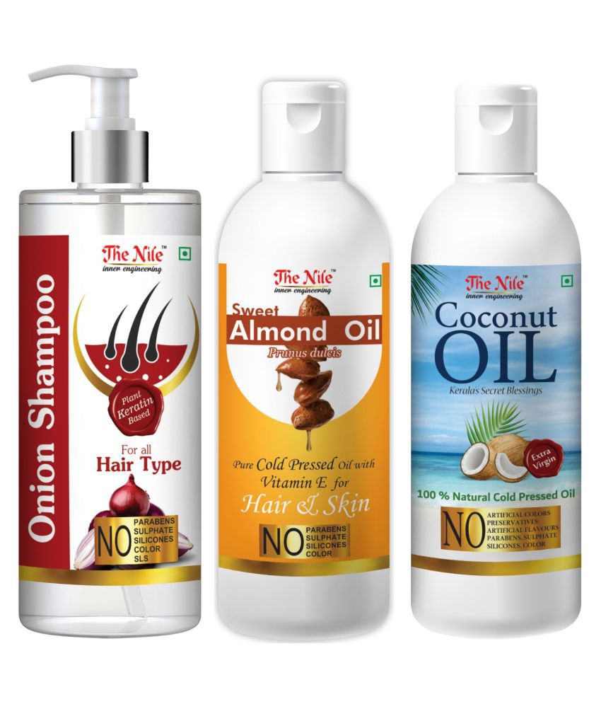     			The Nile Red Onion Shampoo 200 ML + Sweet Almond 100 ML + Coconut Oil 100 ML  Shampoo 400 mL Pack of 3