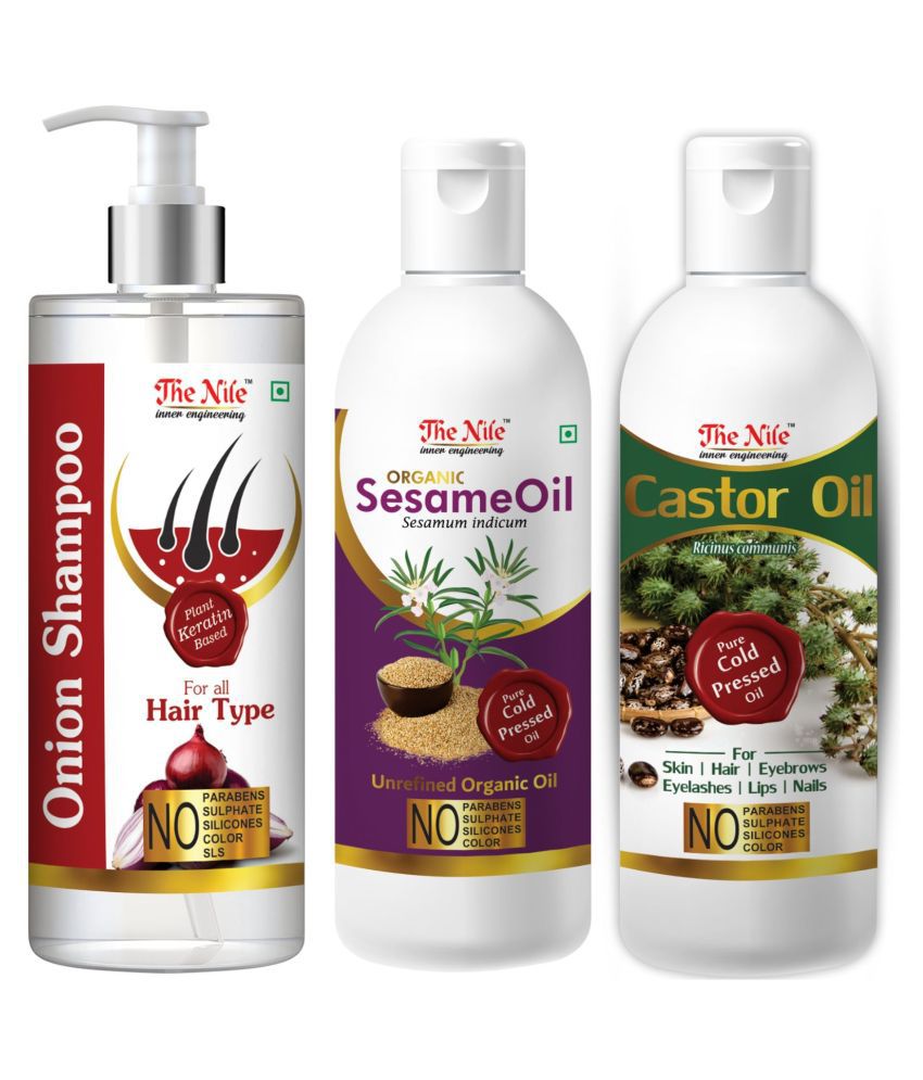     			The Nile Red Onion Shampoo 200 ML + Sesame  Oil 100 ML + Castor Oil 100 ML  Shampoo 400 mL Pack of 3