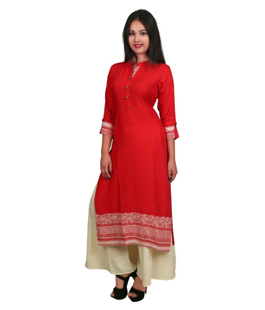 Rzoo lifestyle Red Rayon Straight Kurti - Buy Rzoo lifestyle Red Rayon ...