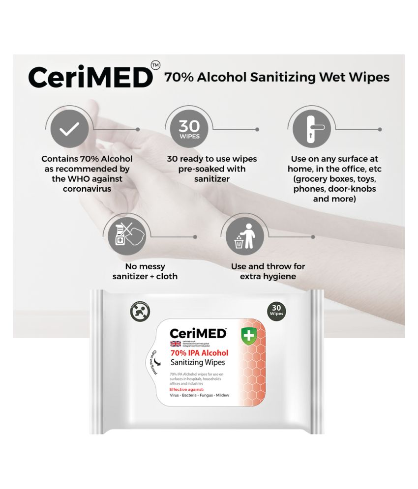 CERIMED 70 IPA Sanitizing Wet Wipes Wet Wipes ( 150 Pcs ) Pack of 5