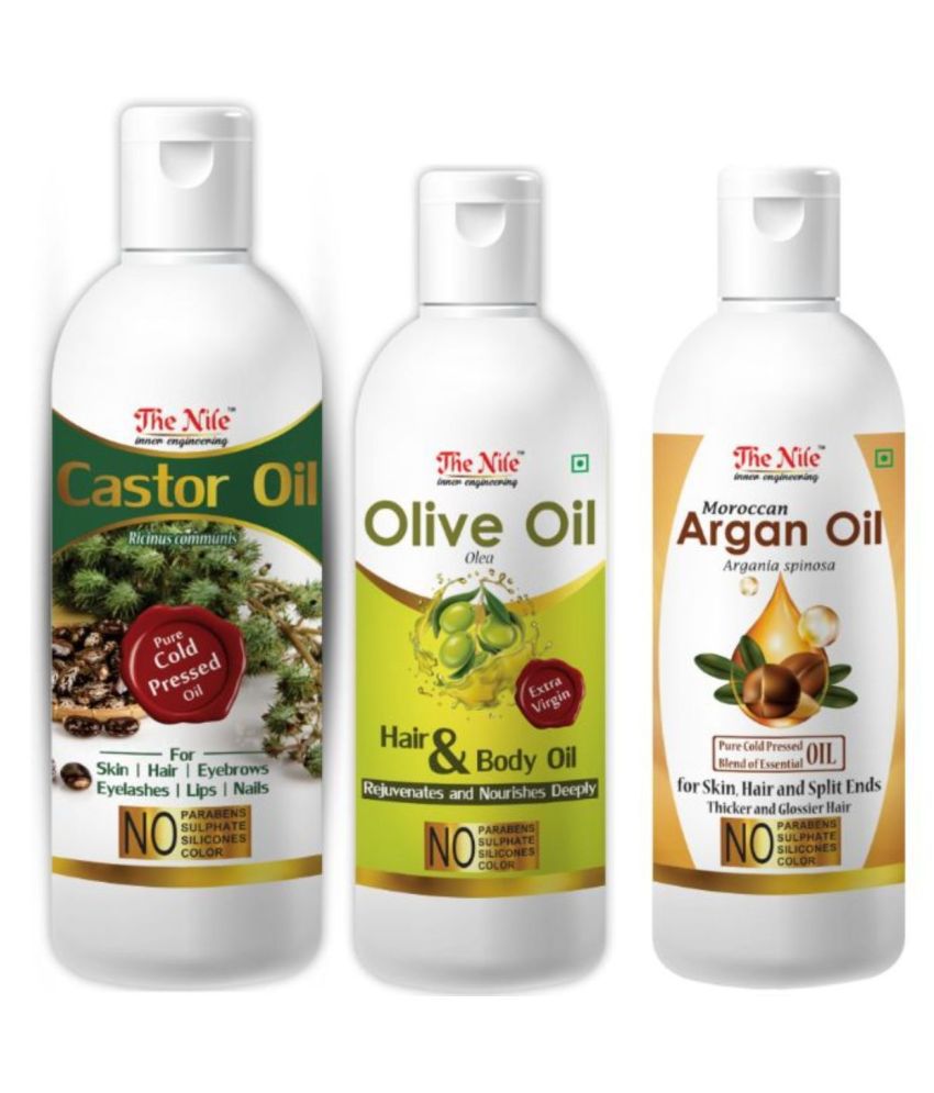     			The Nile Castor Oil 200 ML + Olive Oil 100 ML + Argan Oil 100 Ml 400 mL Pack of 3
