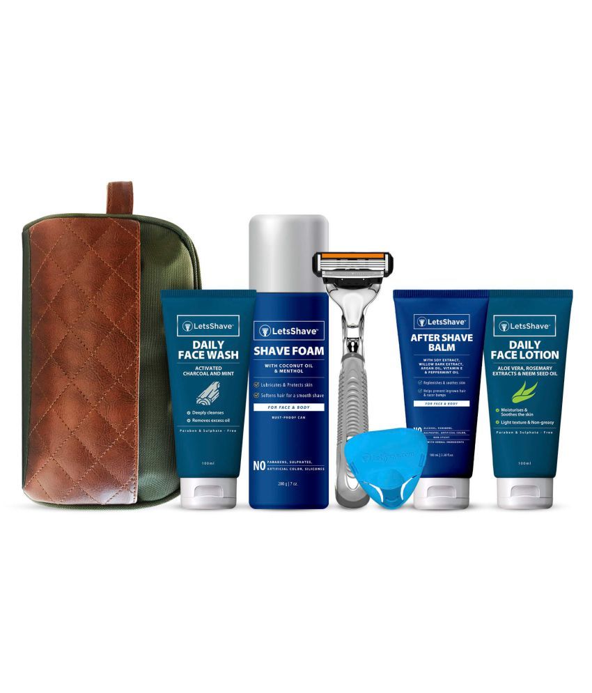 LetsShave Men #039;s Grooming and Shaving Essential Kit Shaving Brush Pack of 7