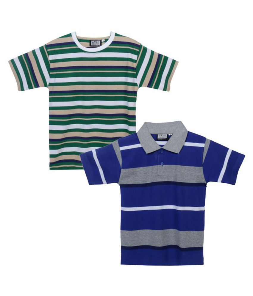NEO GARMENTS BOYS POLO & ROUND NECK COTTON STRIPED T-SHIRT - PACK OF 2 - S–30