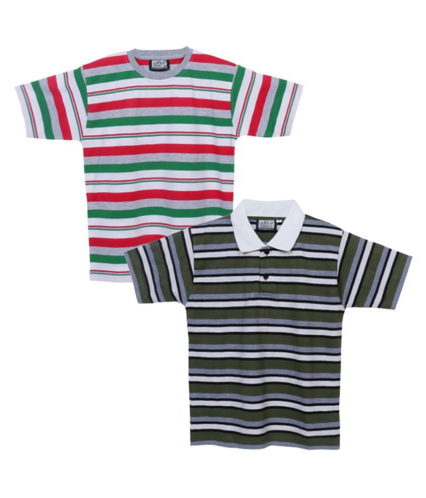 NEO GARMENTS BOYS POLO & ROUND NECK COTTON STRIPED T-SHIRT - PACK OF 2 - S–30