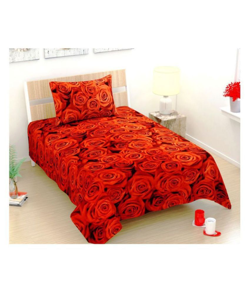     			Shaphio - Red Poly Cotton Single Bedsheet with 1 Pillow Cover